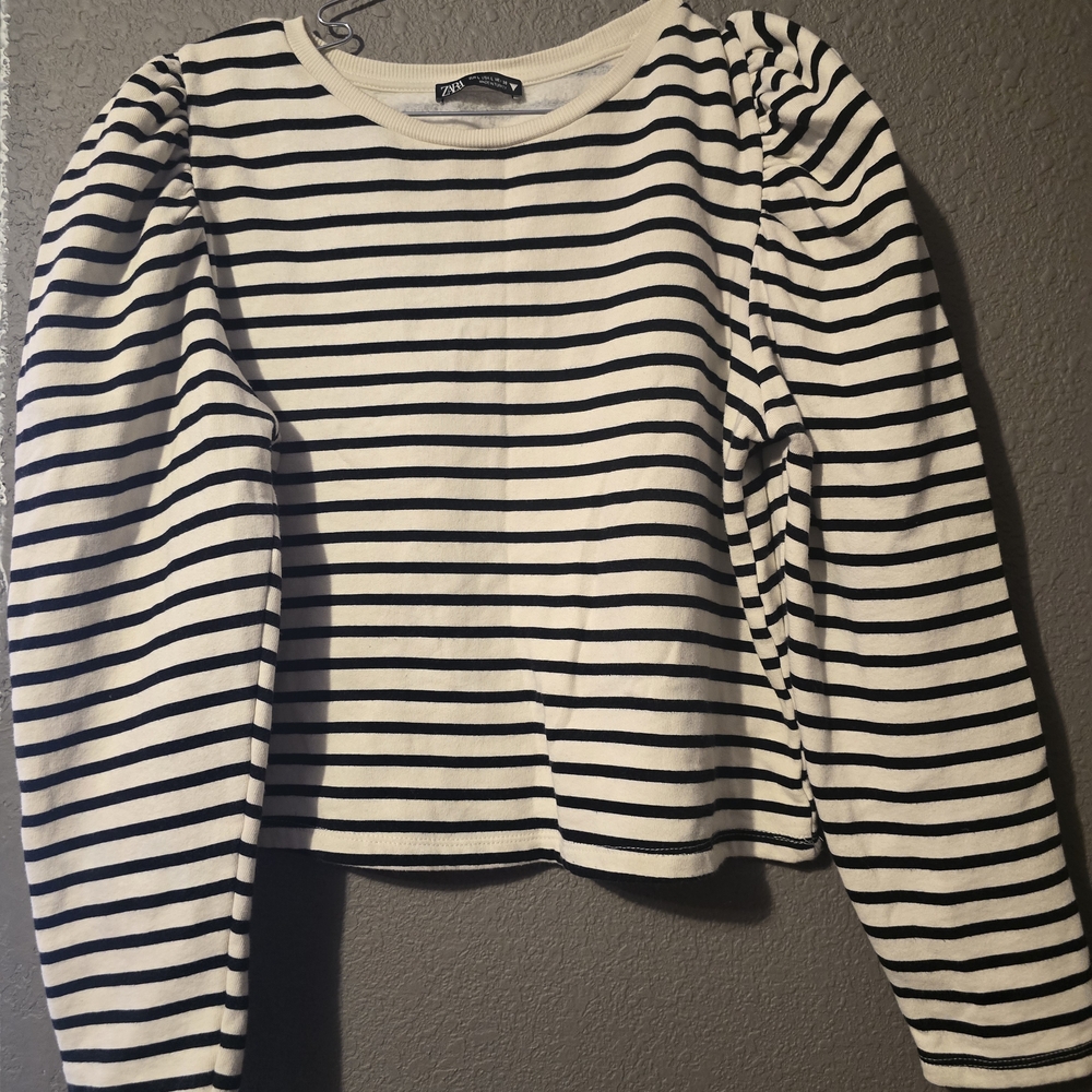 Zara Cream and Black Striped Top